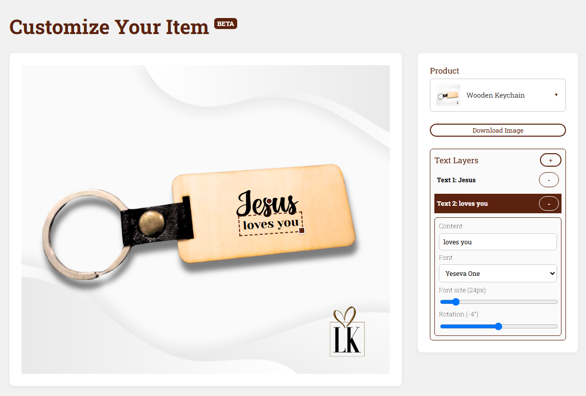 Online customizer for designing personalized engraved items